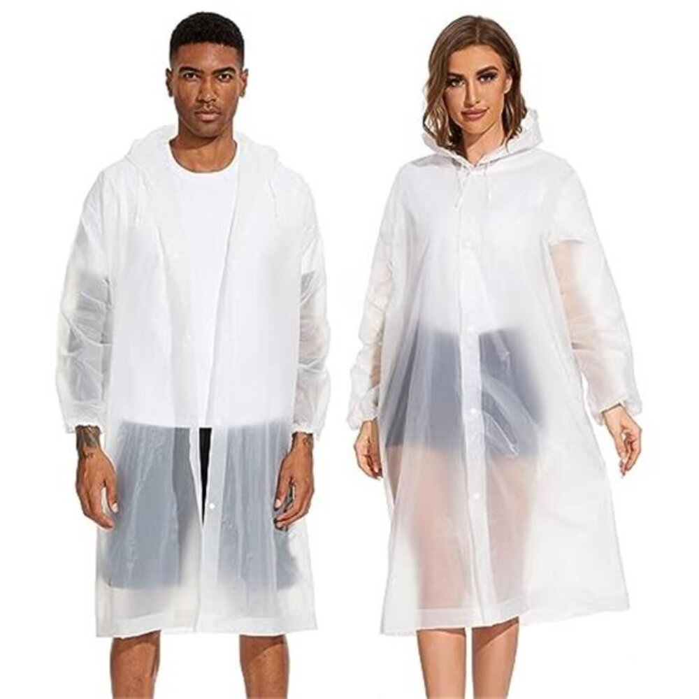 Reusable Rain Poncho 2 Pack Hooded Waterproof Adult Raincoat